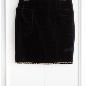 CHANEL Black Pencil Skirt with Gold Chain Detail